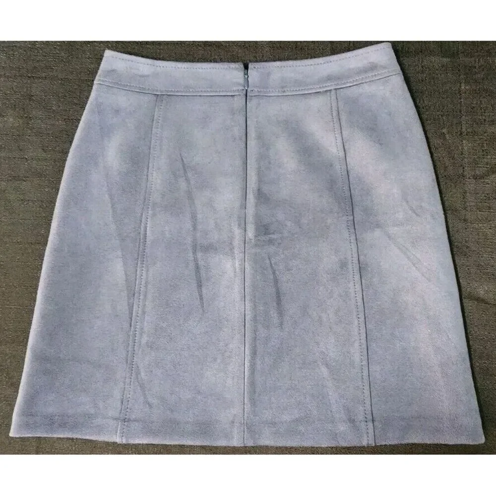 Loft Vegan Suede Navy Blue Gray‎ Skirt Front Pockets Zip Womans Size 0P Petites